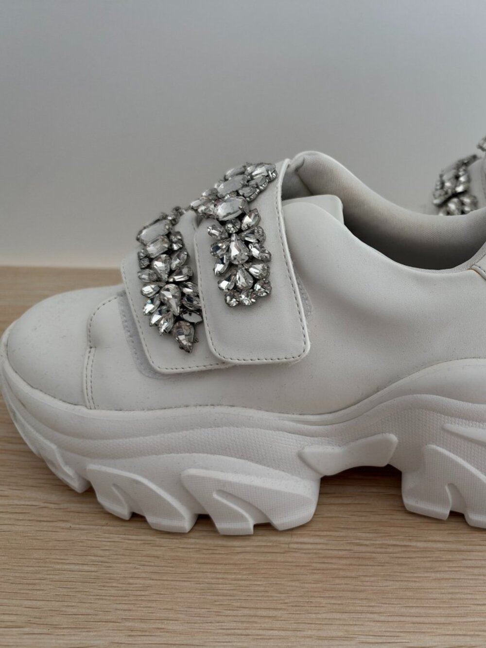 She Is Cheval Gunna Be a Supermodel Crystal Strap Chunky Platform Sneaker White